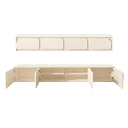 Minimalist White Wooden TV Stand with Storage Cabinets Image - 4