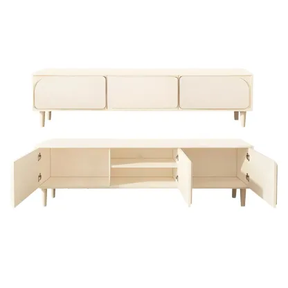 Minimalist White Wooden TV Stand with Storage Cabinets Image - 6