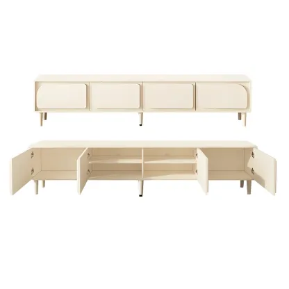 Minimalist White Wooden TV Stand with Storage Cabinets Image - 8