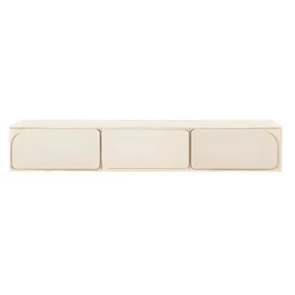 Minimalist White Wooden TV Stand with Storage Cabinets Image - 10