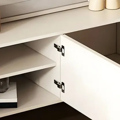 Minimalist White Wooden TV Stand with Storage Cabinets Image - 12