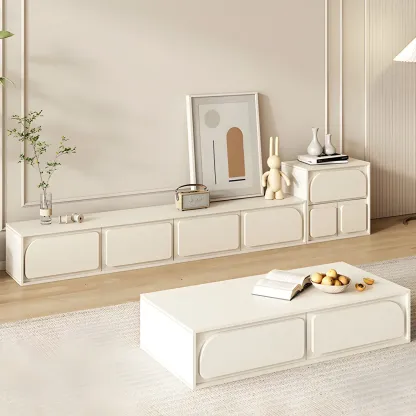 Minimalist White Wooden TV Stand with Storage Cabinets Image - 1