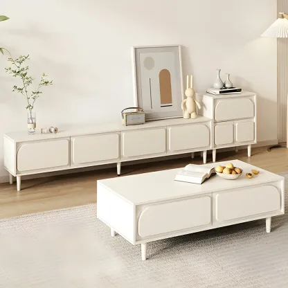Minimalist White Wooden TV Stand with Storage Cabinets Image - 15