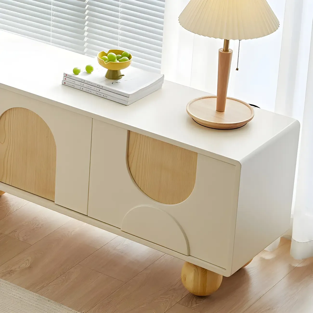 Stylish Acrylic TV Stand with Shelves & Cabinets for Living Room Image - 6