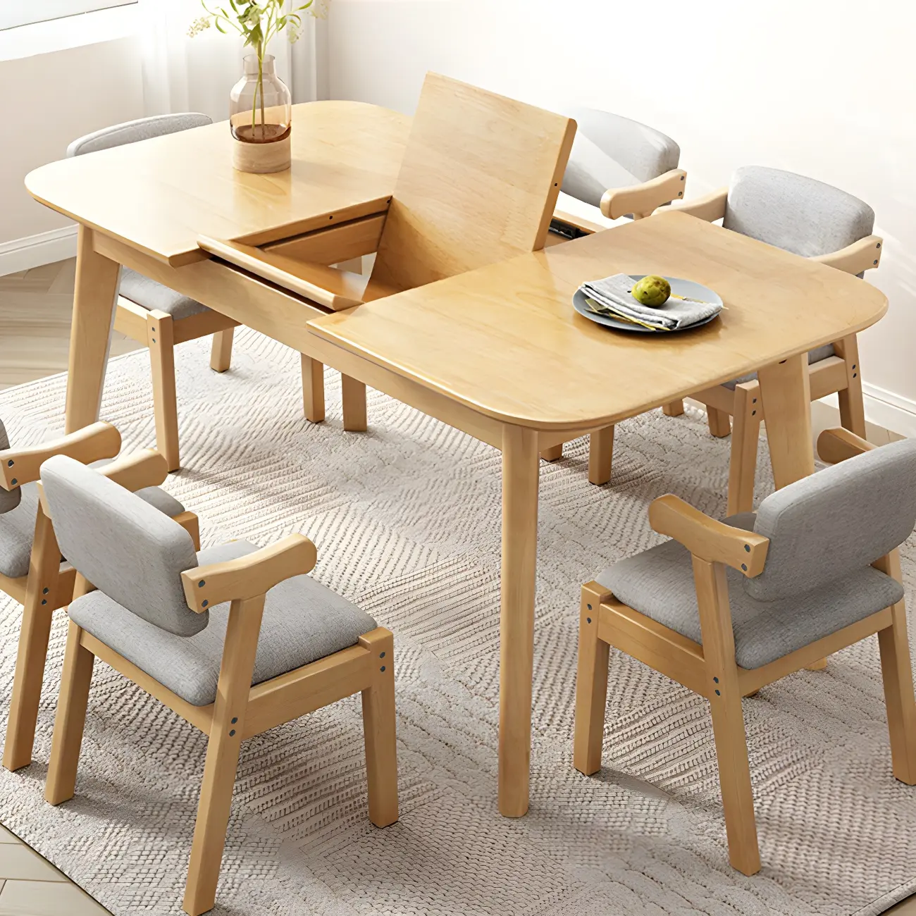 Solid Brown Wood Rectangle Extendable Dining Table Image - 1 | homeyfad