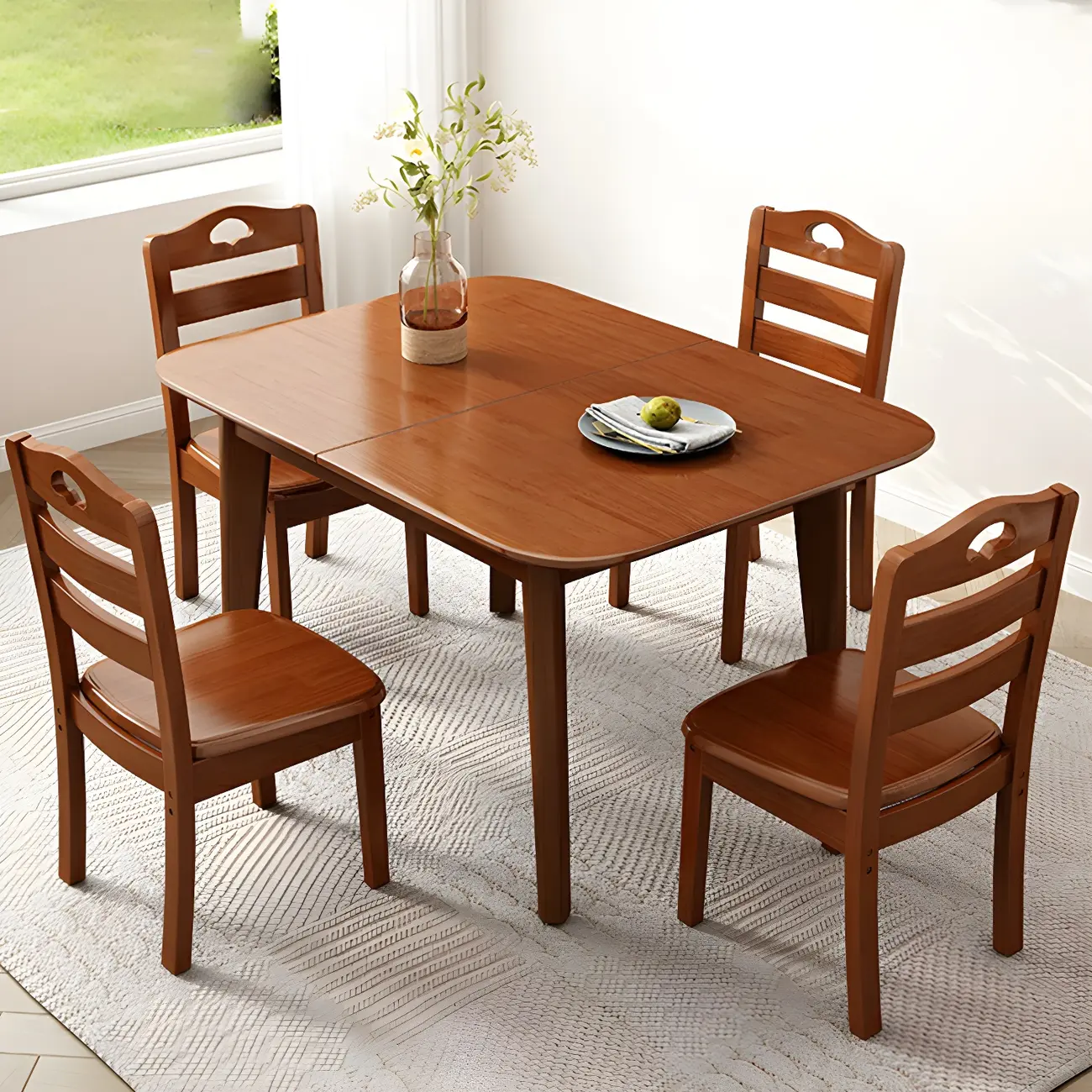 Solid Brown Wood Rectangle Extendable Dining Table Image - 2 | homeyfad