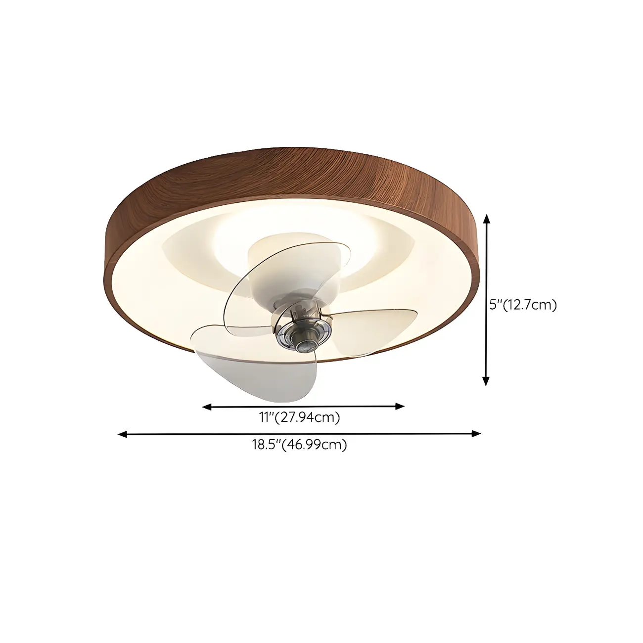 18.5" Rustic Flush Mount Ceiling Fan with LED Light Brown Finish #size