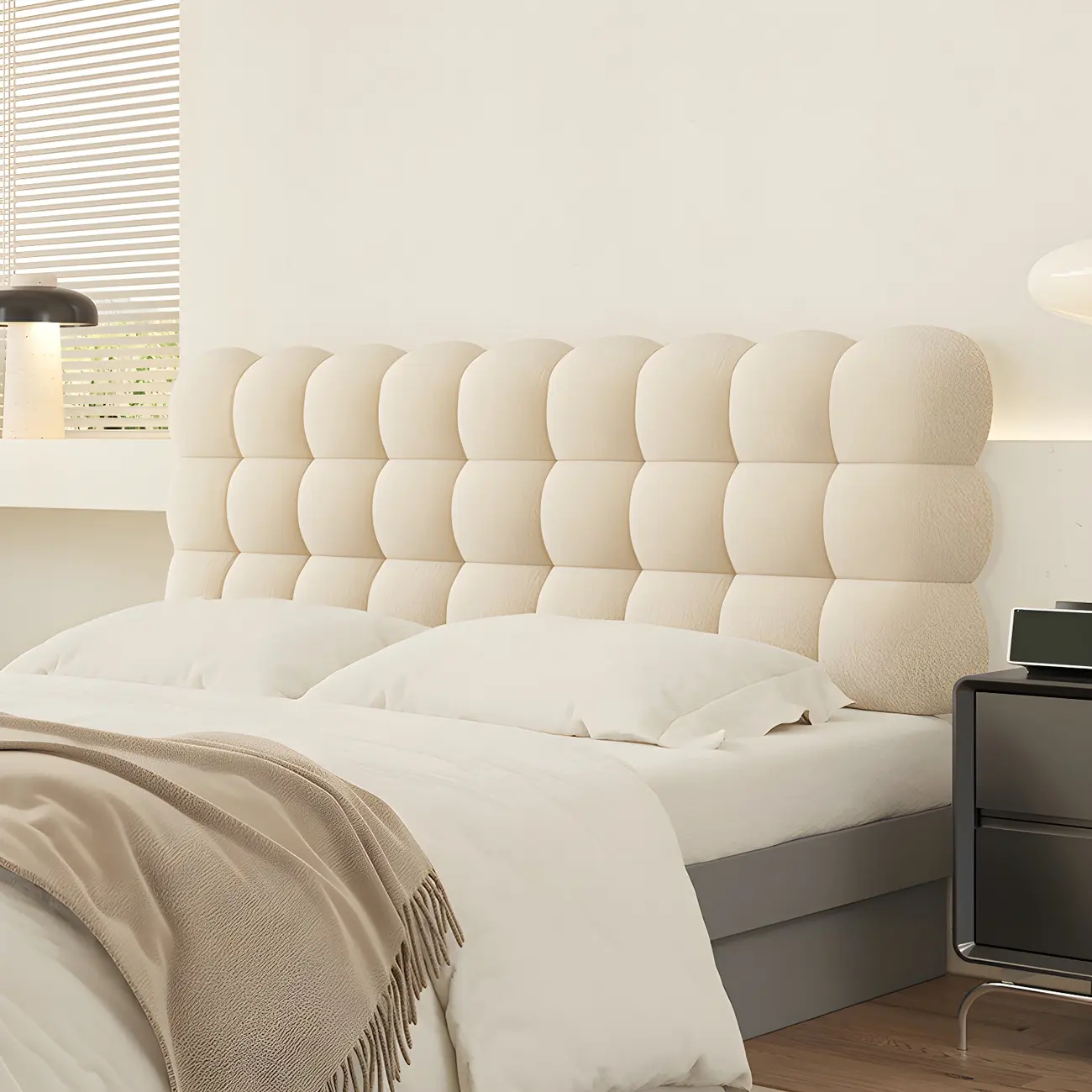 Modern Wood Frame Panel Upholstered Queen Headboard Image - 1 | homeyfad