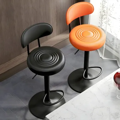 Glam Leather Adjustable Round Bar Stool with Footrest for Kitchen Image - 1