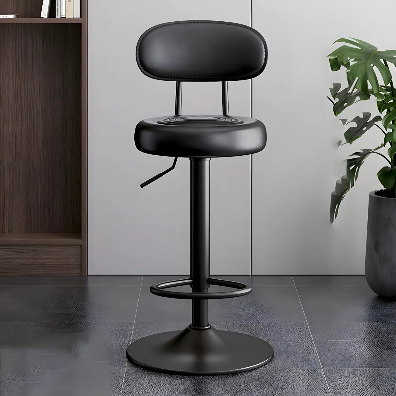 Glam Leather Adjustable Round Bar Stool with Footrest for Kitchen Image - 3 | homeyfad
