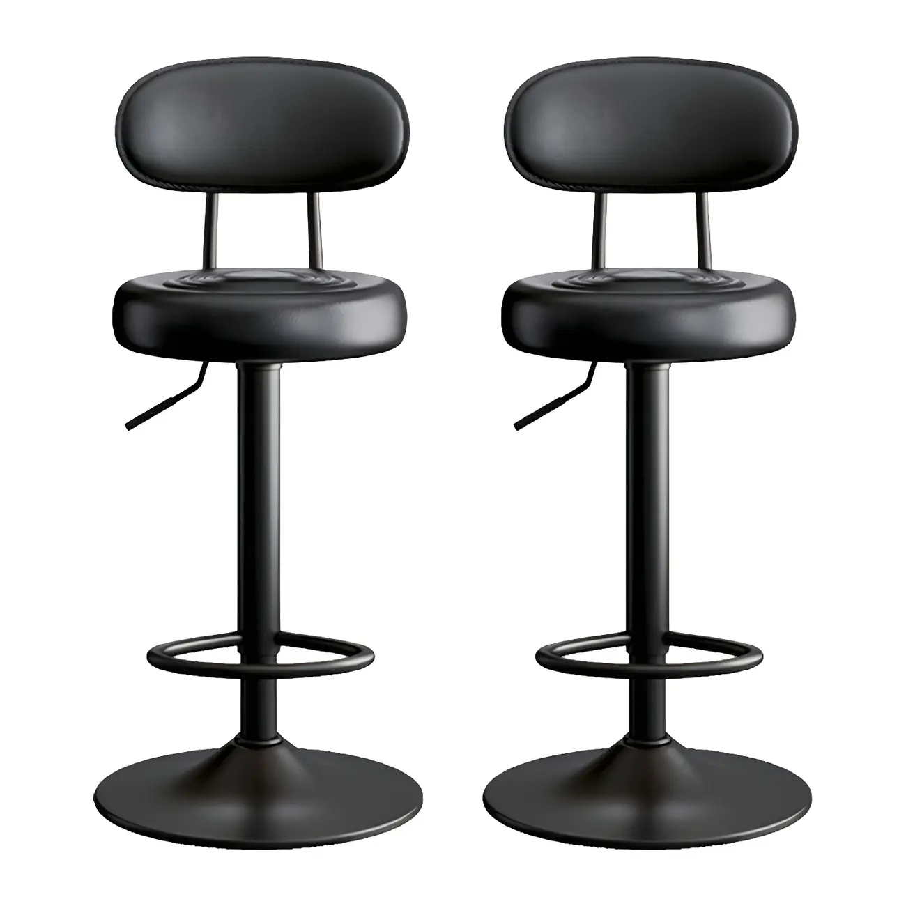 Glam Leather Adjustable Round Bar Stool with Footrest for Kitchen Image - 5 | homeyfad