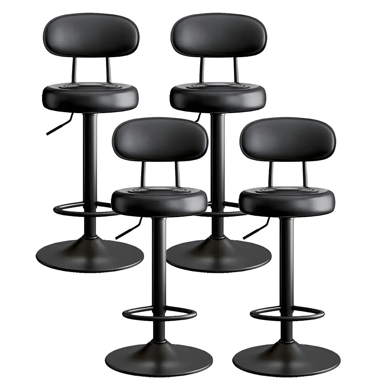 Glam Leather Adjustable Round Bar Stool with Footrest for Kitchen Image - 6
