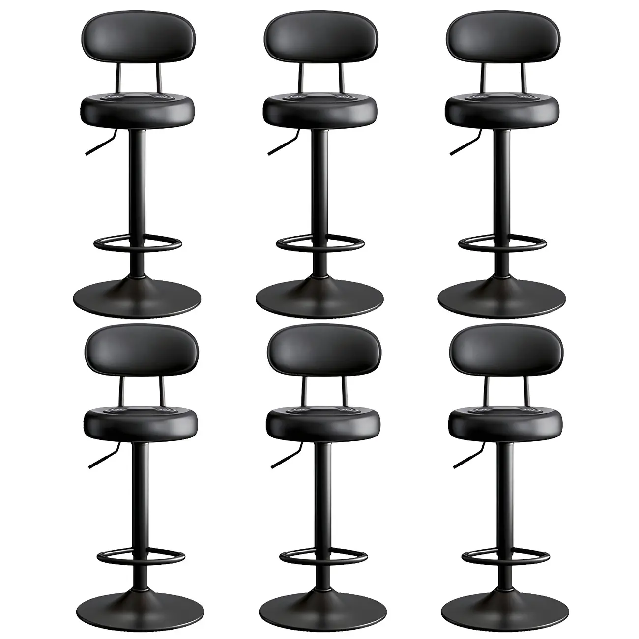 Glam Leather Adjustable Round Bar Stool with Footrest for Kitchen Image - 7 | homeyfad