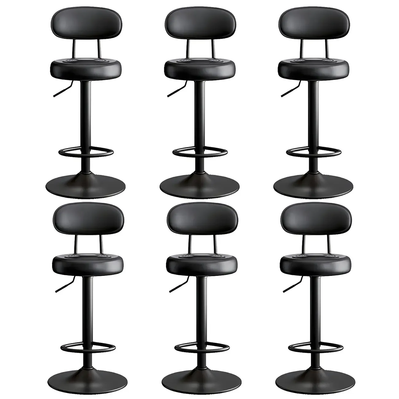 Glam Leather Adjustable Round Bar Stool with Footrest for Kitchen - HomeyFad