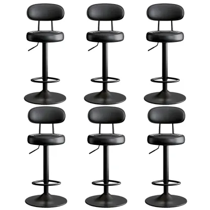 Glam Leather Adjustable Round Bar Stool with Footrest for Kitchen Image - 7