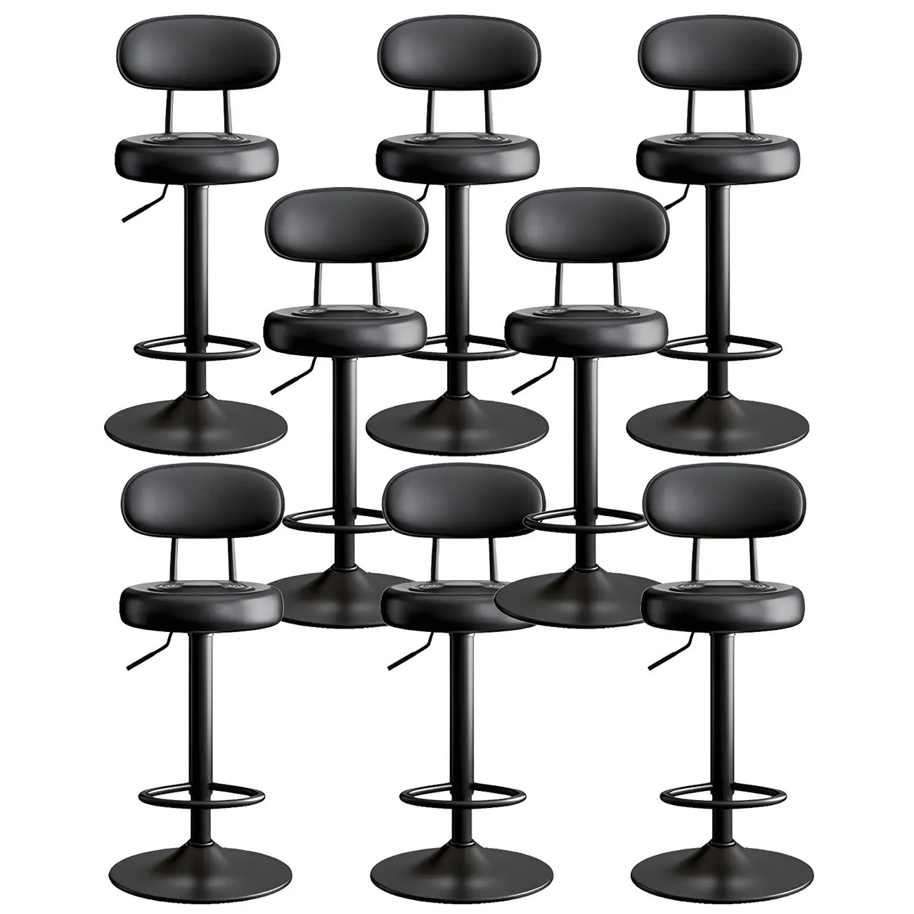 Glam Leather Adjustable Round Bar Stool with Footrest for Kitchen Image - 9 | homeyfad