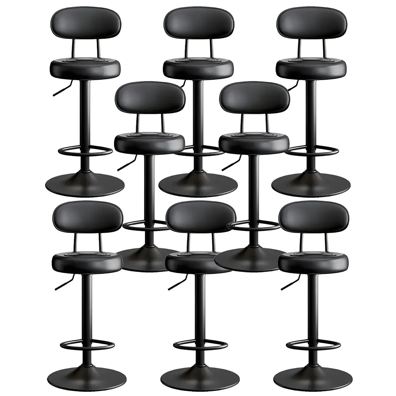 Glam Leather Adjustable Round Bar Stool with Footrest for Kitchen Image - 9