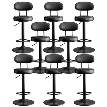 Glam Leather Adjustable Round Bar Stool with Footrest for Kitchen Image - 9