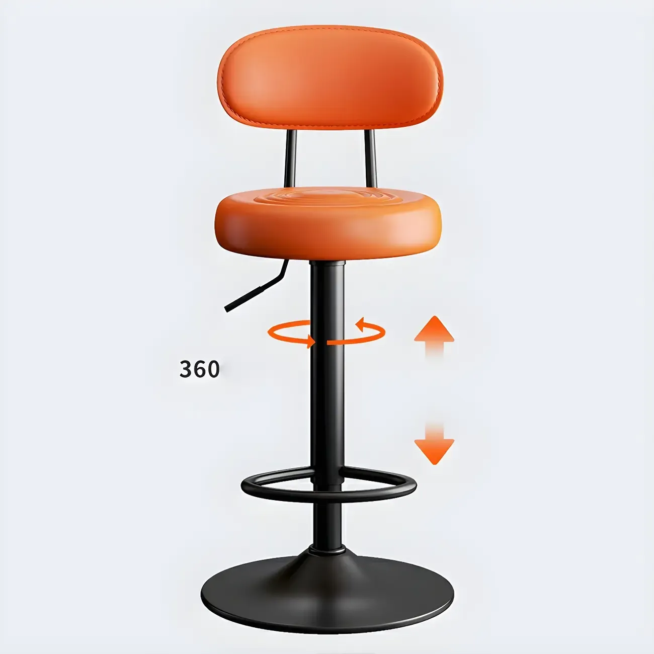 Glam Leather Adjustable Round Bar Stool with Footrest for Kitchen Image - 11