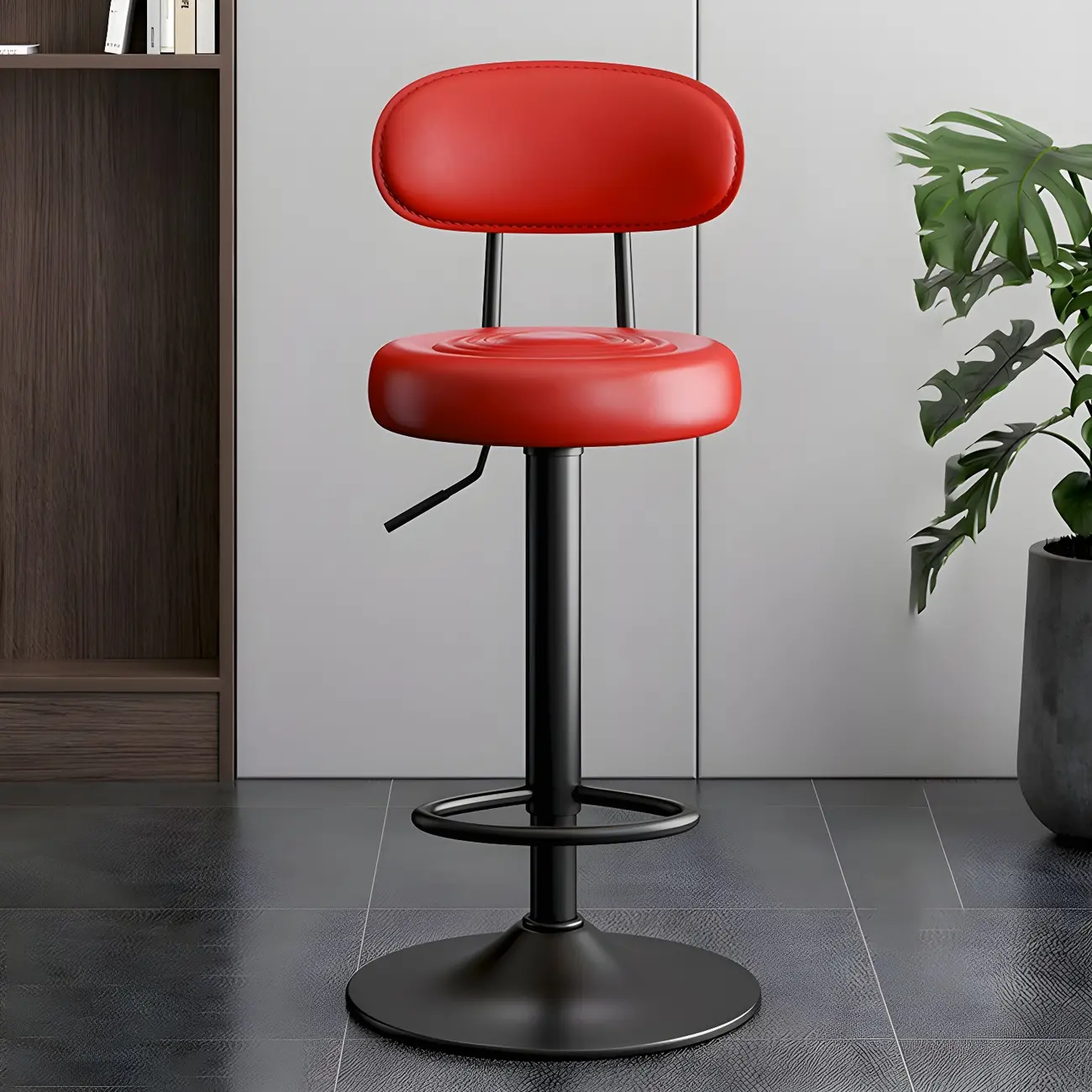 Glam Leather Adjustable Round Bar Stool with Footrest for Kitchen Image - 12 | homeyfad