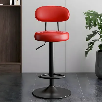 Glam Leather Adjustable Round Bar Stool with Footrest for Kitchen Image - 12