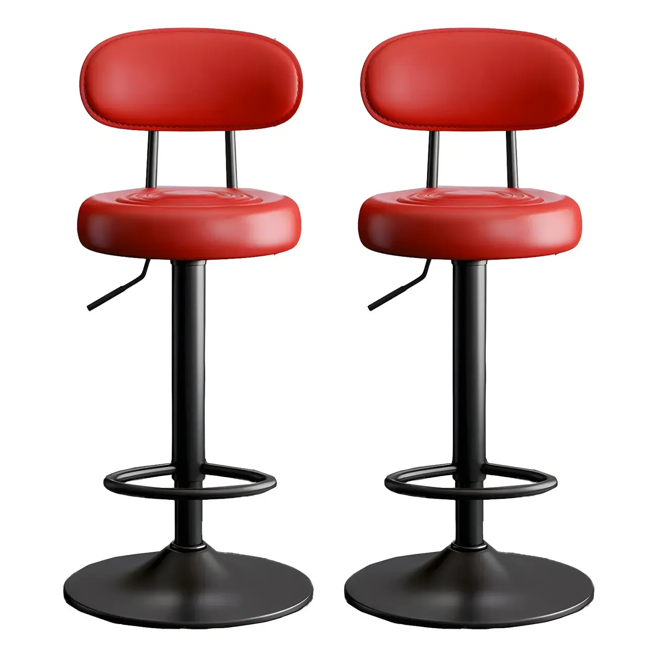 Glam Leather Adjustable Round Bar Stool with Footrest for Kitchen Image - 13
