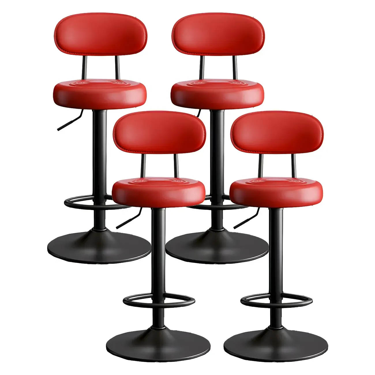 Glam Leather Adjustable Round Bar Stool with Footrest for Kitchen Image - 16