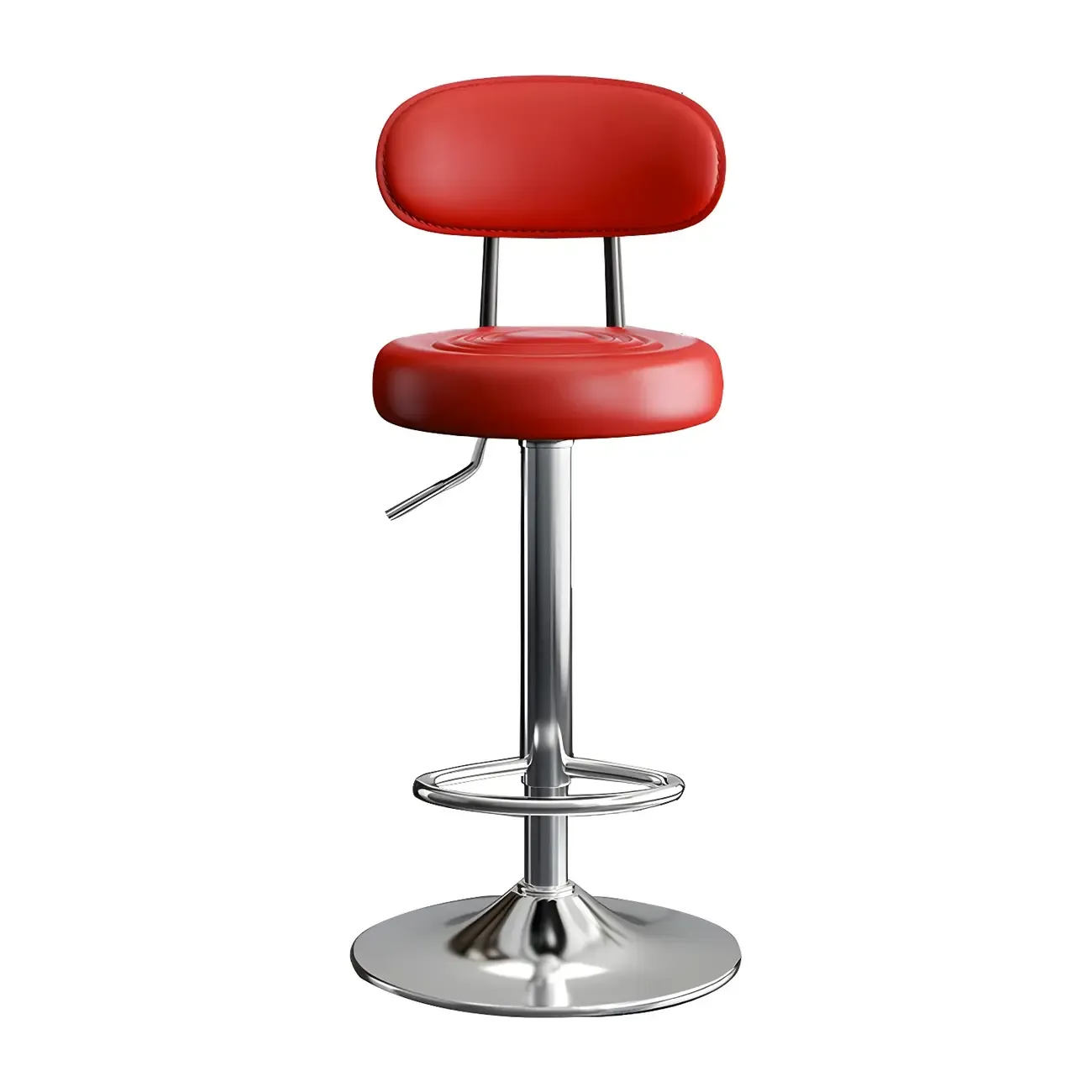 Glam Leather Adjustable Round Bar Stool with Footrest for Kitchen Image - 17