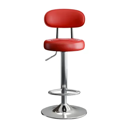 Glam Leather Adjustable Round Bar Stool with Footrest for Kitchen Image - 17