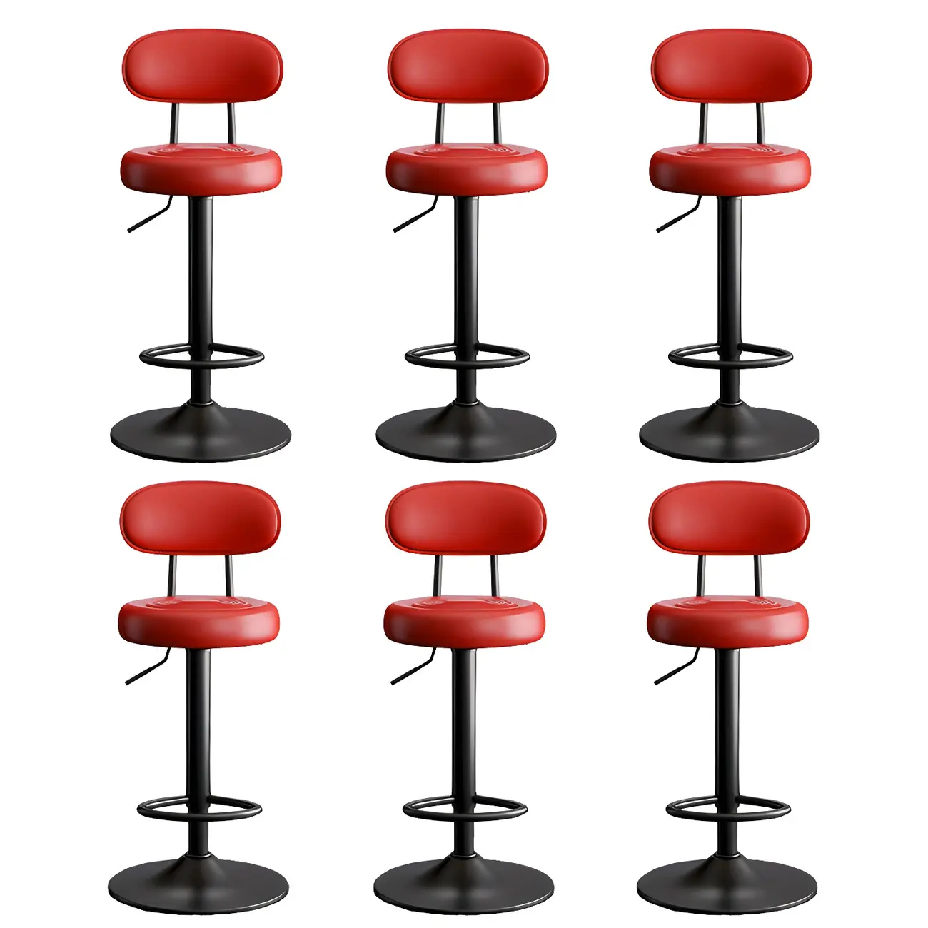 Glam Leather Adjustable Round Bar Stool with Footrest for Kitchen Image - 18 | homeyfad