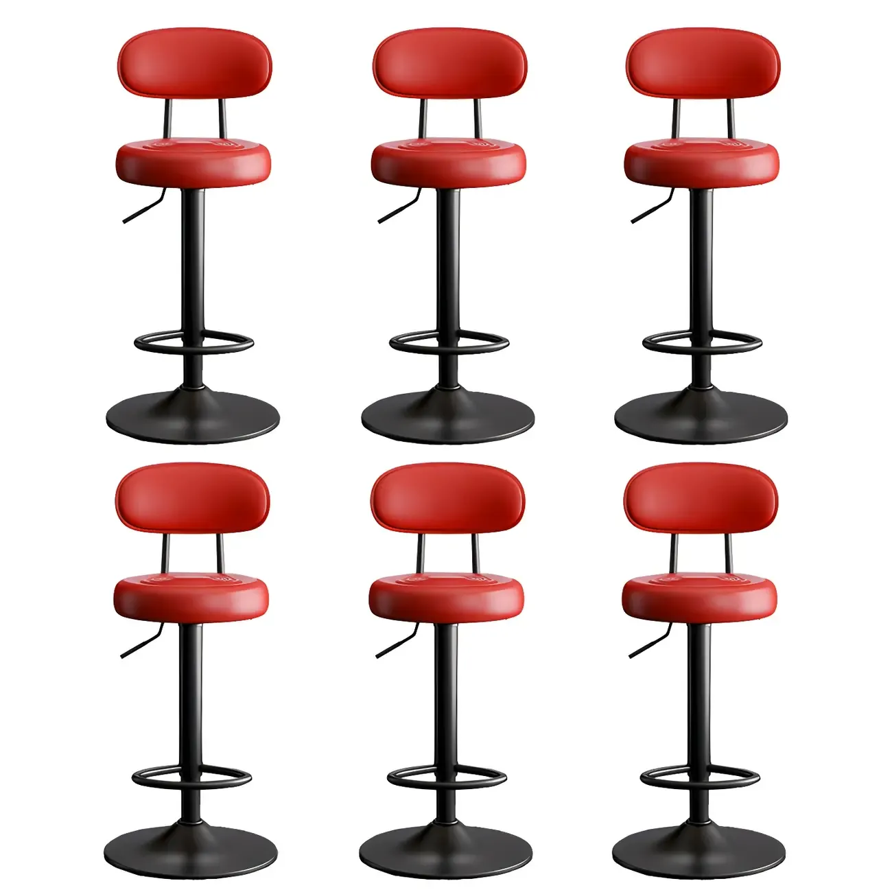 Glam Leather Adjustable Round Bar Stool with Footrest for Kitchen Image - 18