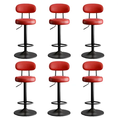 Glam Leather Adjustable Round Bar Stool with Footrest for Kitchen Image - 18
