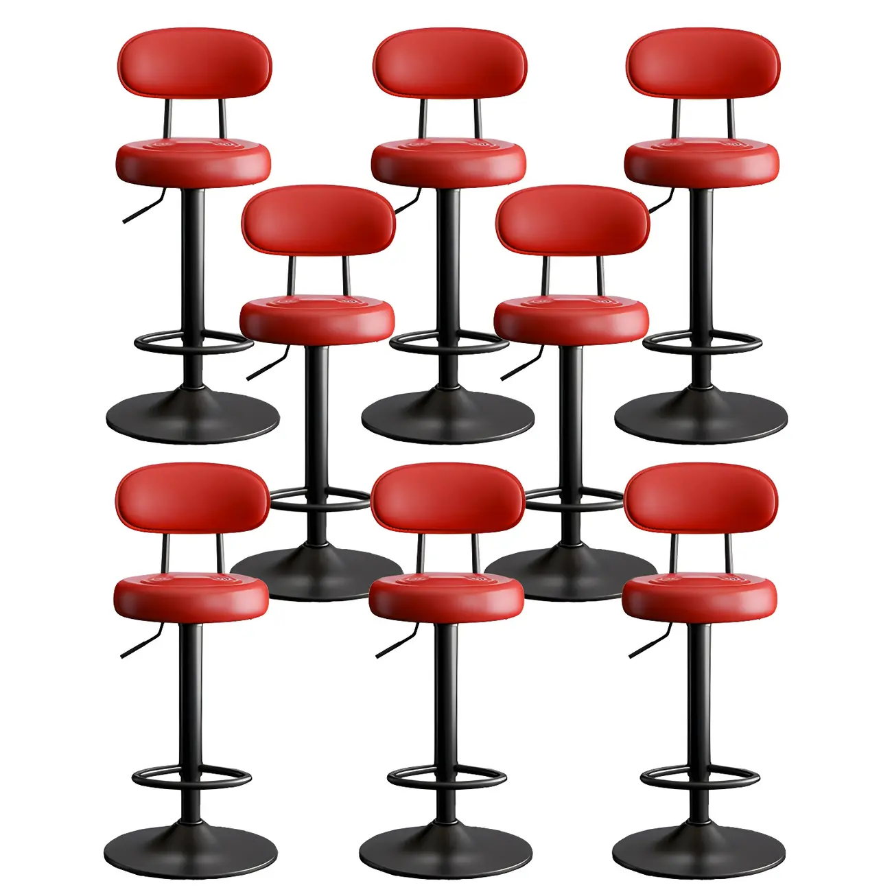 Glam Leather Adjustable Round Bar Stool with Footrest for Kitchen Image - 20 | homeyfad