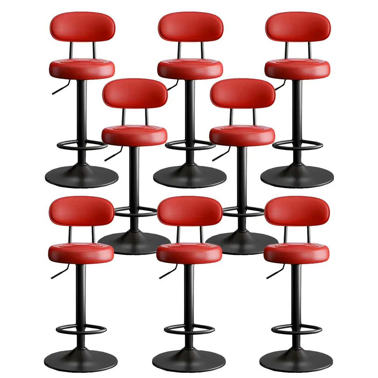 Glam Leather Adjustable Round Bar Stool with Footrest for Kitchen Image - 20