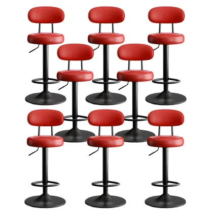 Glam Leather Adjustable Round Bar Stool with Footrest for Kitchen Image - 20