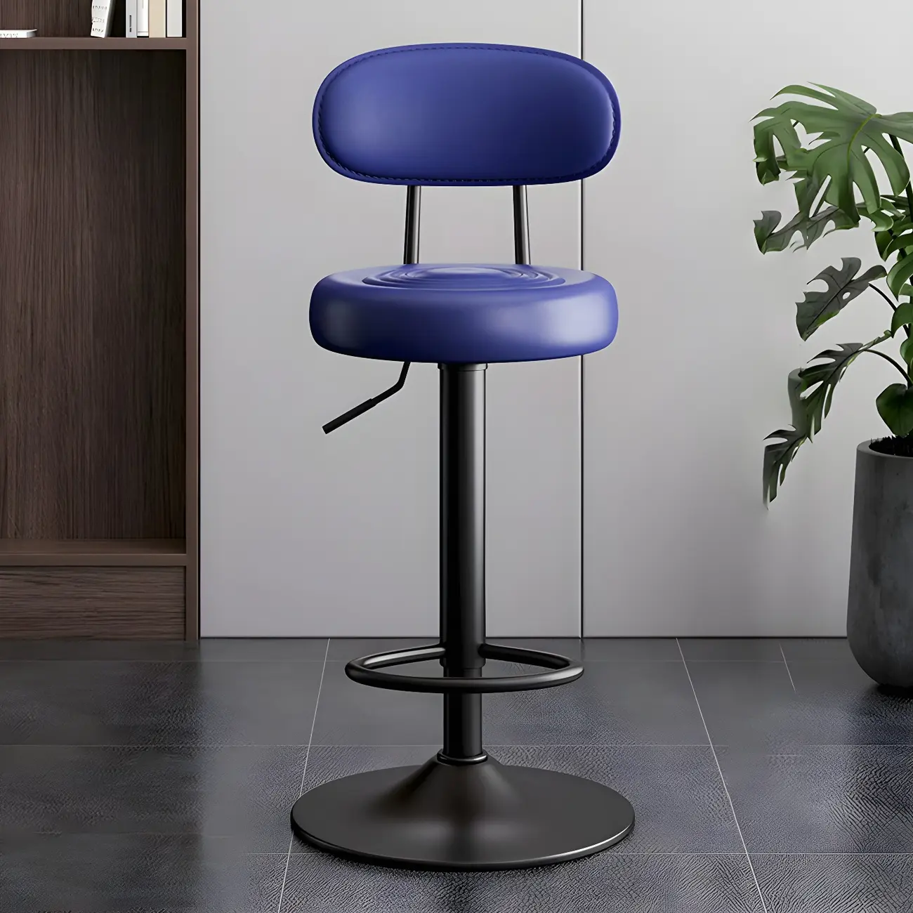 Glam Leather Adjustable Round Bar Stool with Footrest for Kitchen Image - 21 | homeyfad