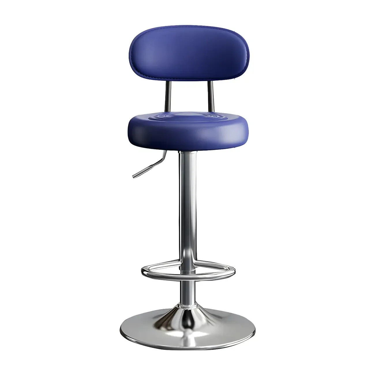 Glam Leather Adjustable Round Bar Stool with Footrest for Kitchen Image - 22