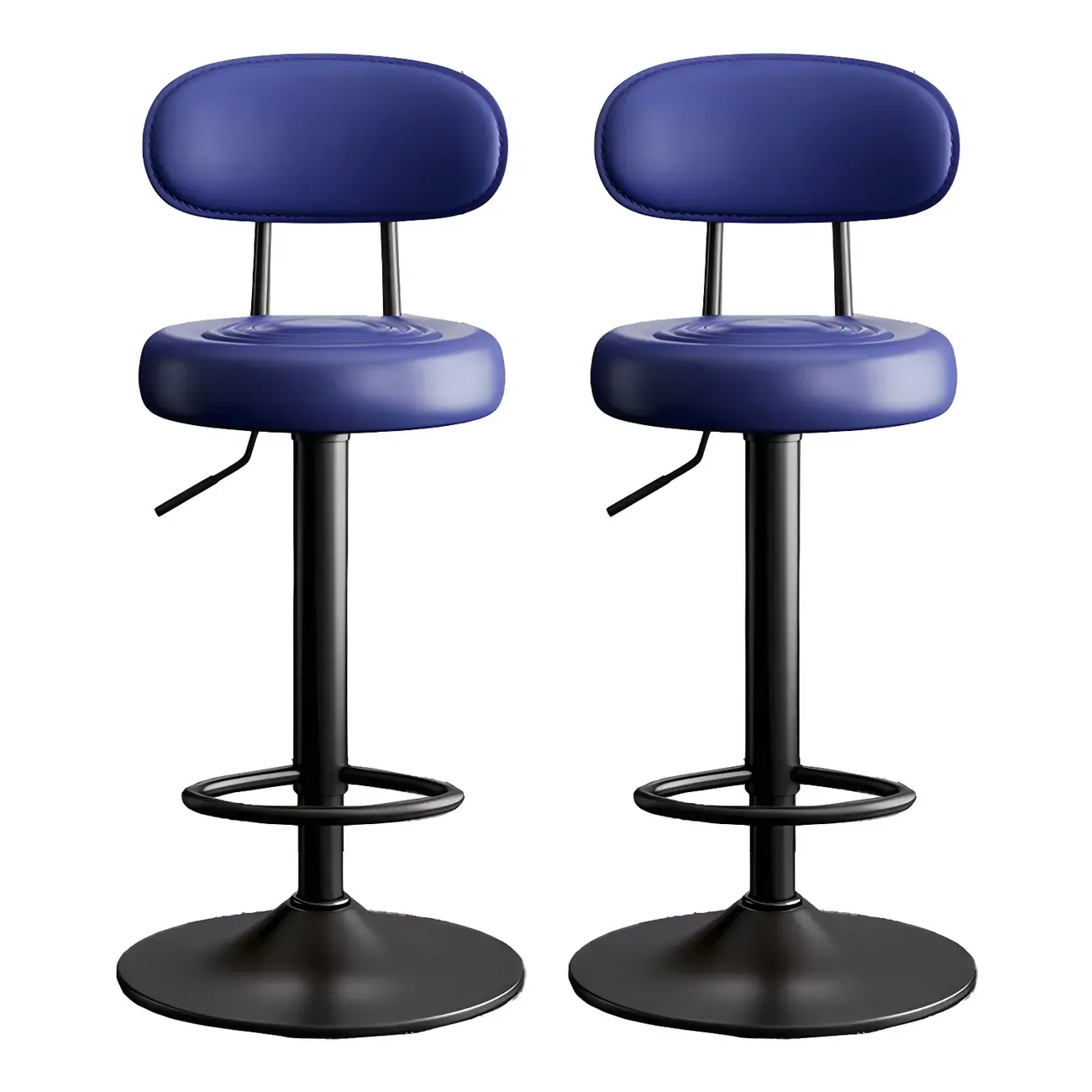 Glam Leather Adjustable Round Bar Stool with Footrest for Kitchen Image - 23
