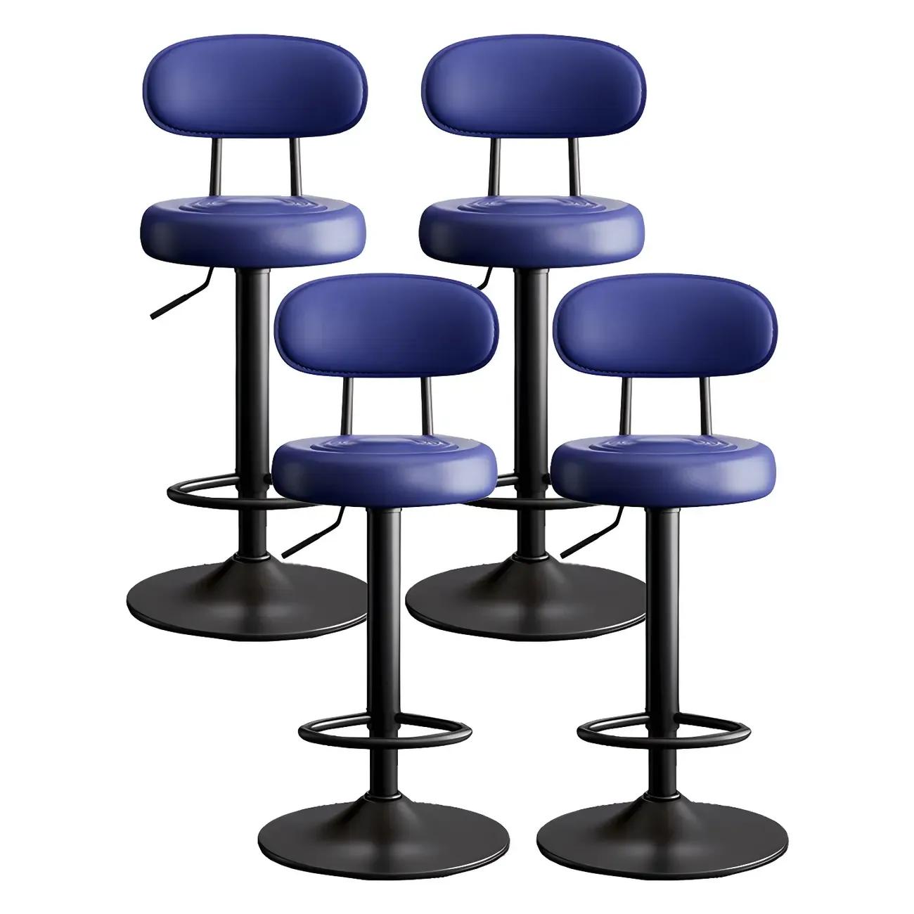 Glam Leather Adjustable Round Bar Stool with Footrest for Kitchen Image - 26