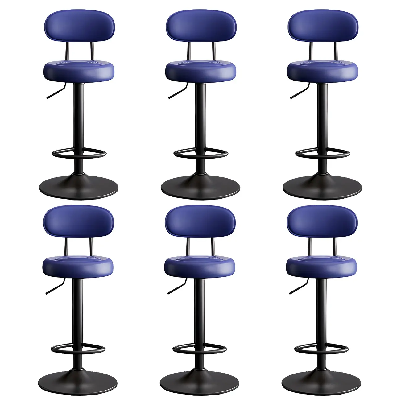 Glam Leather Adjustable Round Bar Stool with Footrest for Kitchen Image - 27 | homeyfad