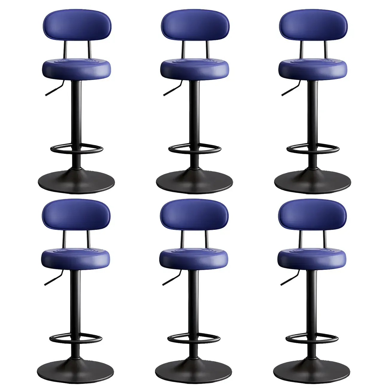Glam Leather Adjustable Round Bar Stool with Footrest for Kitchen Image - 27