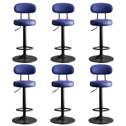 Glam Leather Adjustable Round Bar Stool with Footrest for Kitchen Image - 27