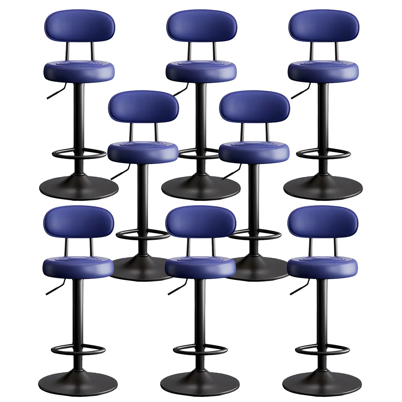 Glam Leather Adjustable Round Bar Stool with Footrest for Kitchen Image - 28 | homeyfad