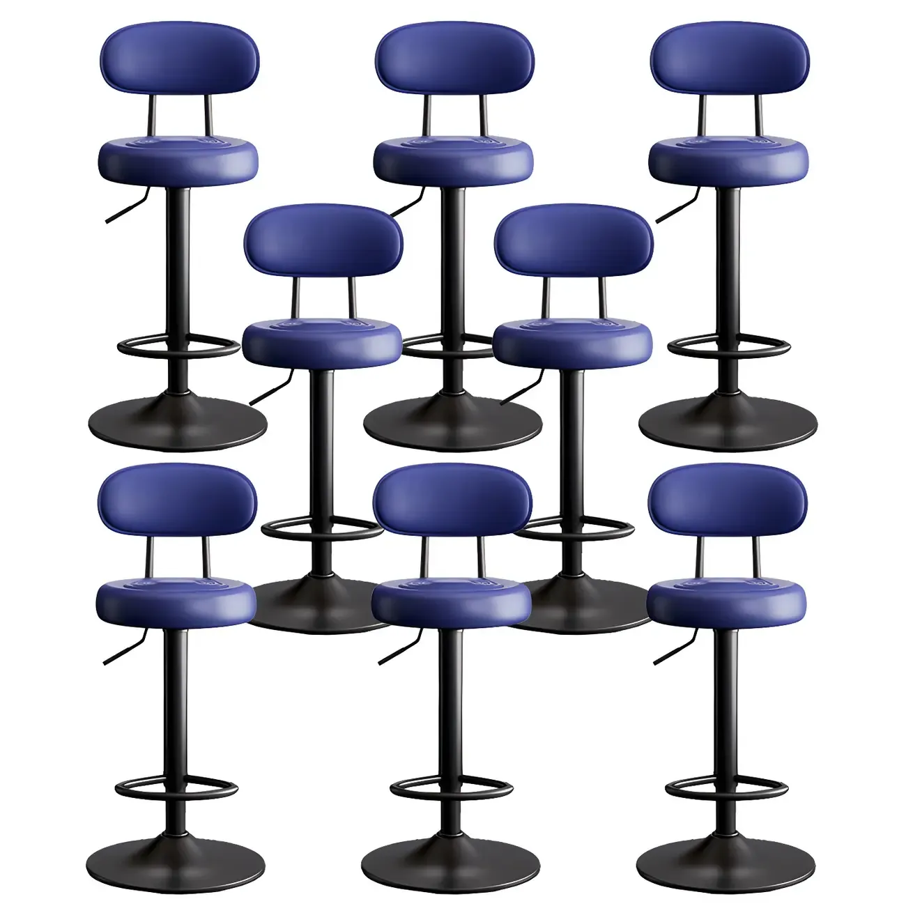 Glam Leather Adjustable Round Bar Stool with Footrest for Kitchen Image - 28