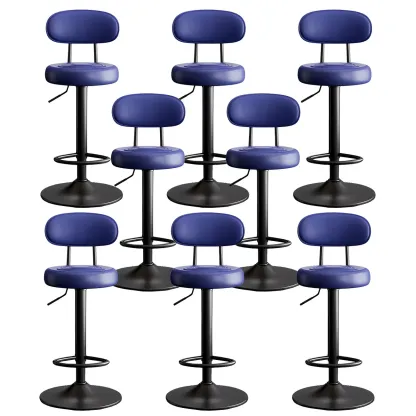 Glam Leather Adjustable Round Bar Stool with Footrest for Kitchen Image - 28