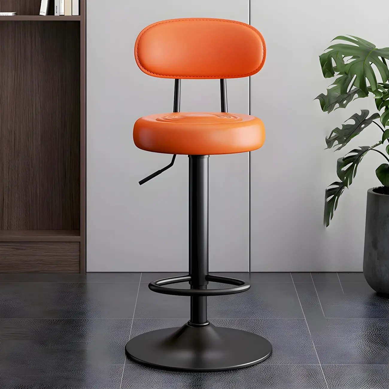 Glam Leather Adjustable Round Bar Stool with Footrest for Kitchen Image - 29 | homeyfad