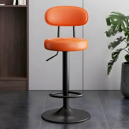 Glam Leather Adjustable Round Bar Stool with Footrest for Kitchen Image - 29