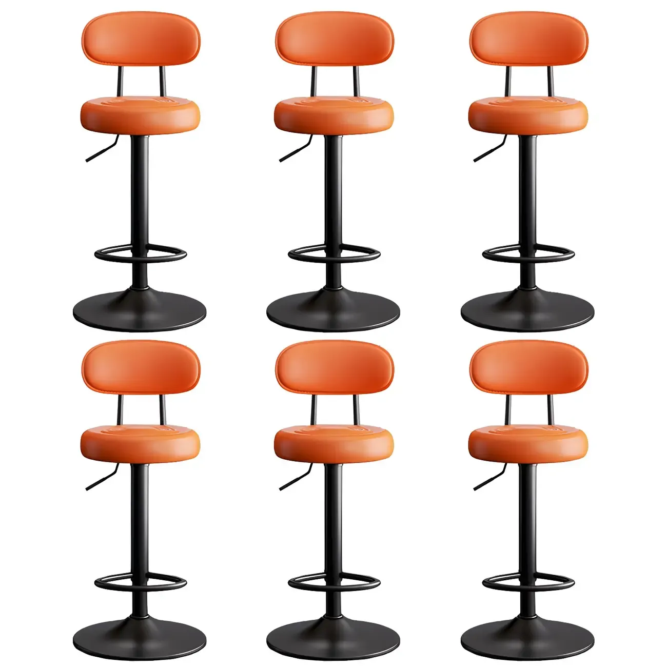 Glam Leather Adjustable Round Bar Stool with Footrest for Kitchen Image - 32