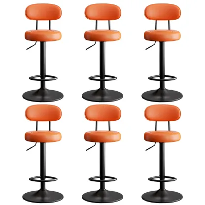 Glam Leather Adjustable Round Bar Stool with Footrest for Kitchen Image - 32