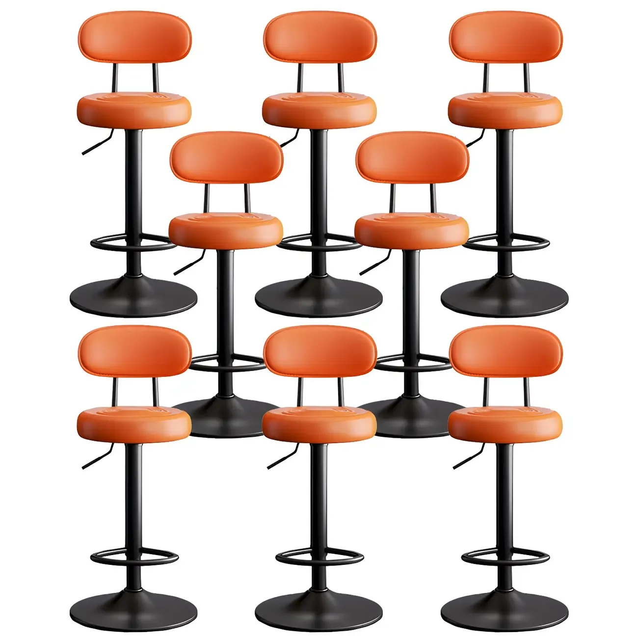 Glam Leather Adjustable Round Bar Stool with Footrest for Kitchen Image - 33